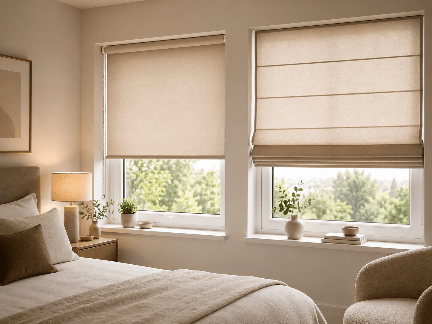Rolete textile intr-un interior cald